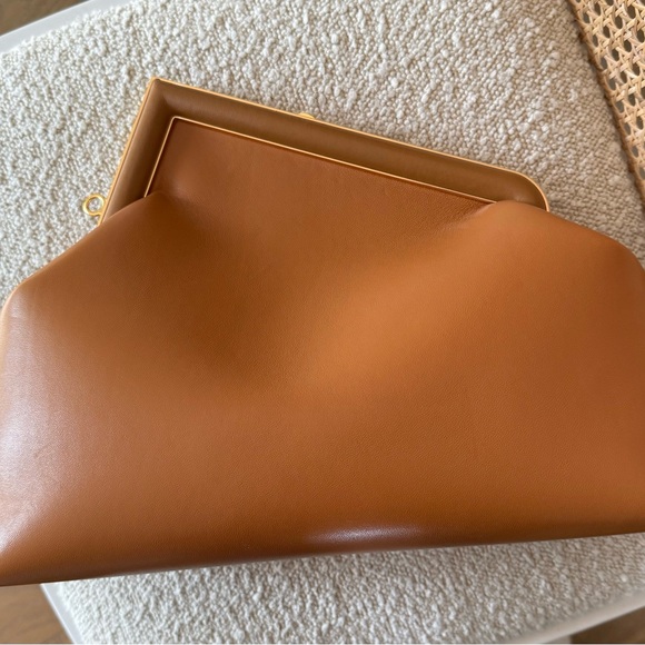Tan Leather Clutch with Architectural Design - Picture 4 of 4